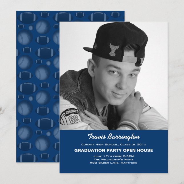 Invitación a la fiesta de Guy Grad de Navy Blue Fo (Anverso / Reverso)