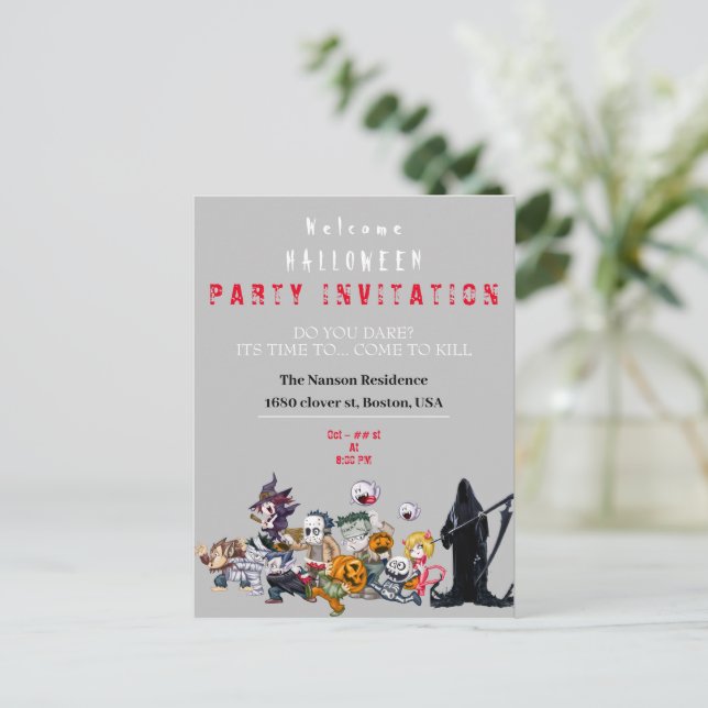 Invitación a la fiesta de Halloween (Anverso de pie)