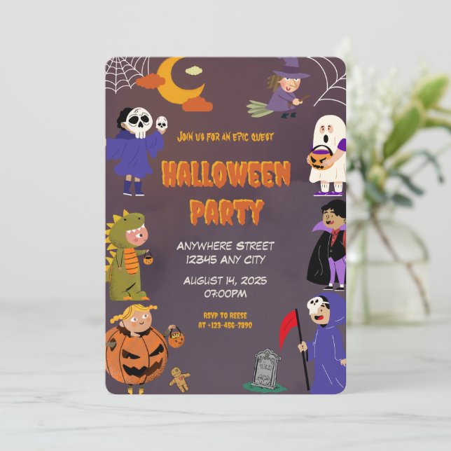 Invitación a la fiesta de Halloween (Anverso de pie)