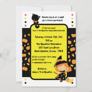 Invitación a la fiesta de Halloween amarillo para 