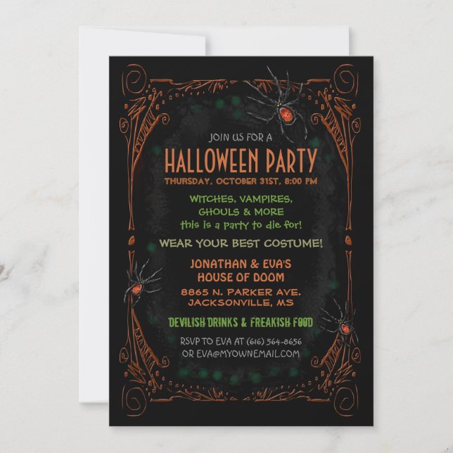 Invitación a la fiesta de Halloween - Arañas Naran (Anverso)