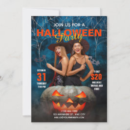 Invitación a la fiesta de Halloween azul y rojo mo
