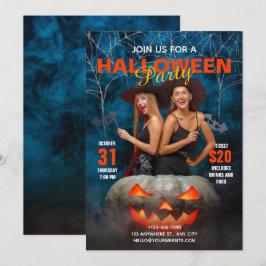 Invitación a la fiesta de Halloween azul y rojo mo