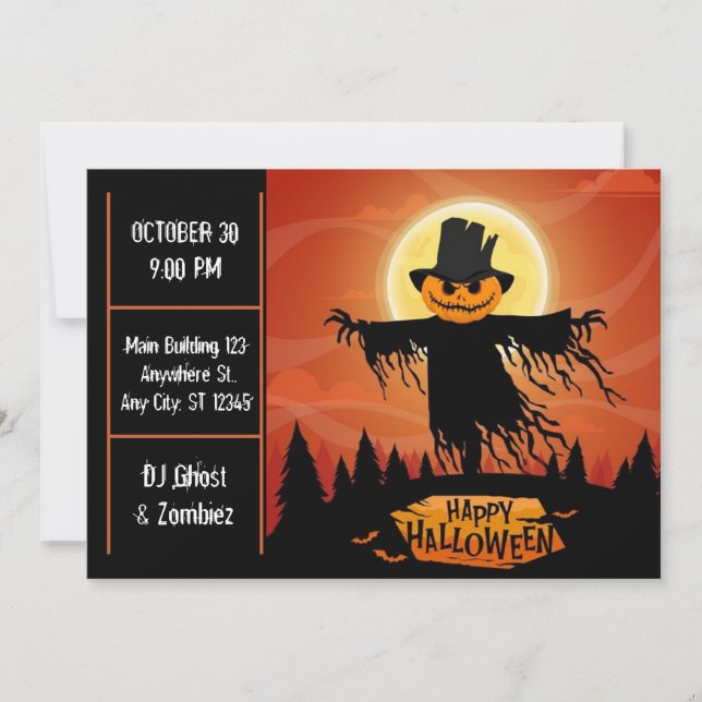 Invitación a la fiesta de Halloween bajo la luz de (Anverso)