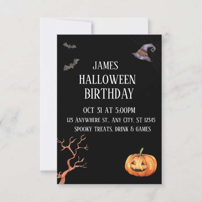 Invitación a la fiesta de Halloween Black Modern (Anverso)