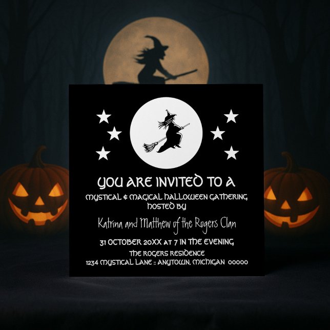 Invitación a la fiesta de Halloween, blanco y negr (Black Bewitching Halloween Party Invitation)