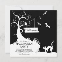 Invitación a la fiesta de Halloween blanco y negro