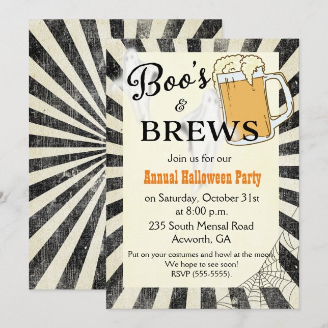 Invitación a la fiesta de Halloween Boos and Brews (Anverso / Reverso)