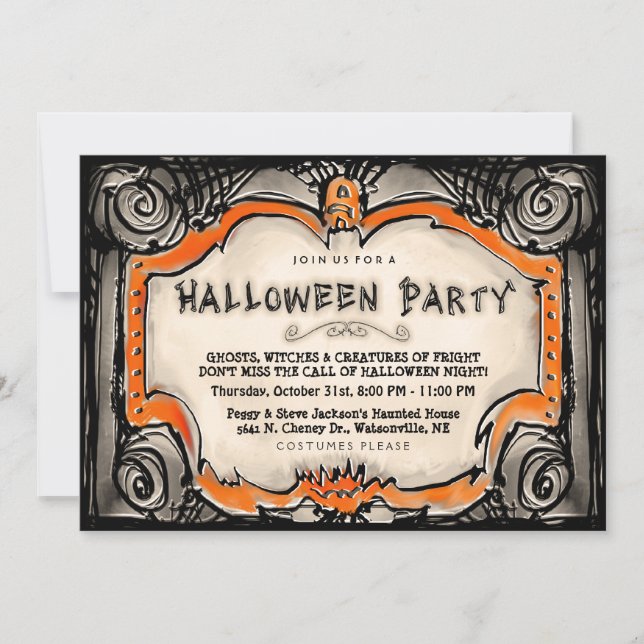Invitación a la fiesta de Halloween - Borde negro  (Anverso)