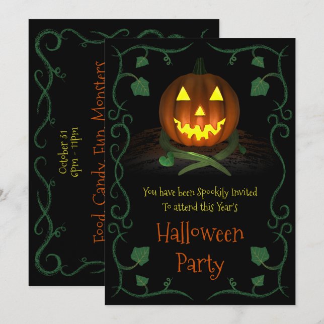 Invitación a la fiesta de Halloween (Calabaza) (Anverso / Reverso)