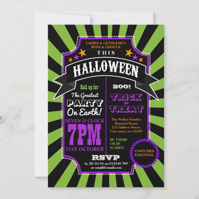 Invitación a la fiesta de Halloween: Carnaval negr (Anverso)