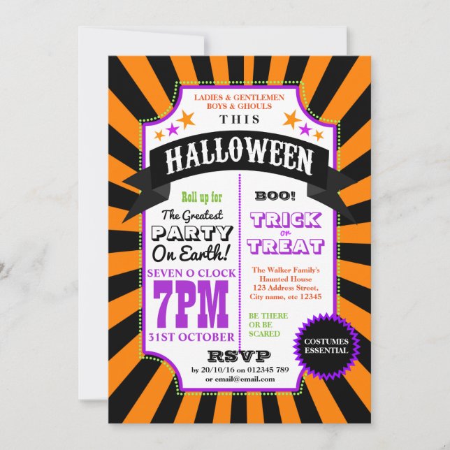 Invitación a la fiesta de Halloween: Carnaval negr (Anverso)