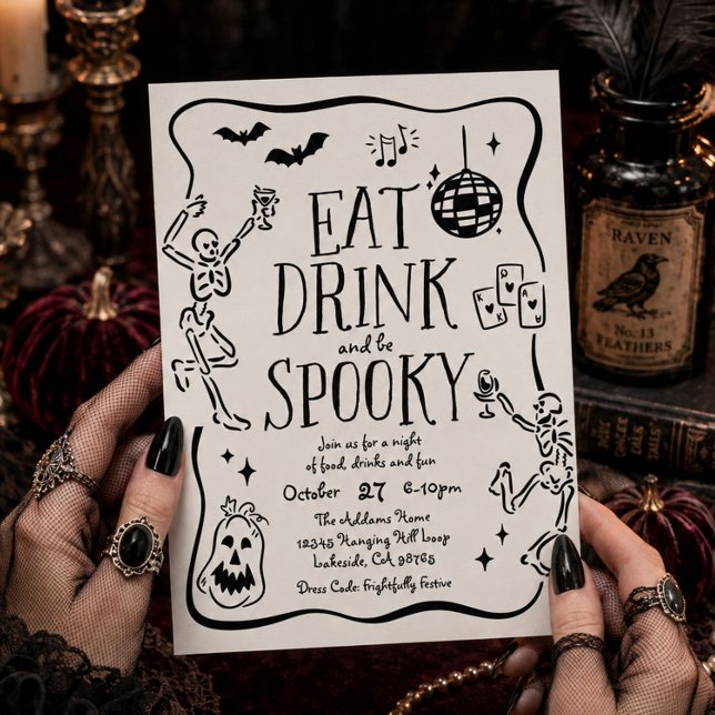 Invitación a la fiesta de Halloween 'Come, bebe y  (Subido por el creador)