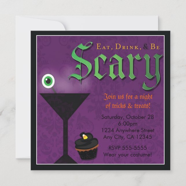 Invitación a la fiesta de Halloween Come, bebe y s (Anverso)