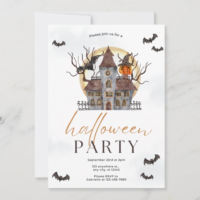 Invitación a la fiesta de Halloween con acuarela (Anverso)