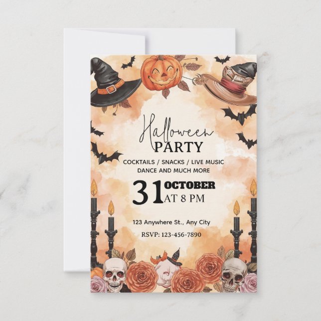 Invitación a la fiesta de Halloween con acuarela l (Anverso)