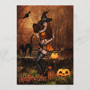 Invitación a la fiesta de Halloween con bruja