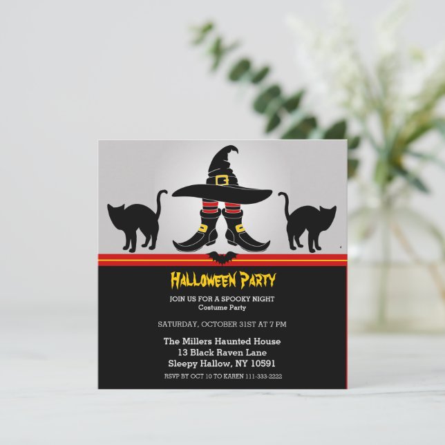 Invitación a la fiesta de halloween con brujería d (Anverso de pie)
