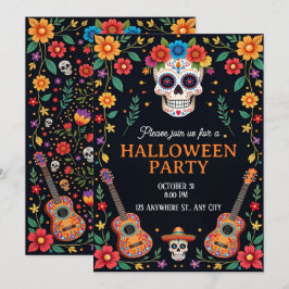 Invitación a la fiesta de Halloween con calaveras