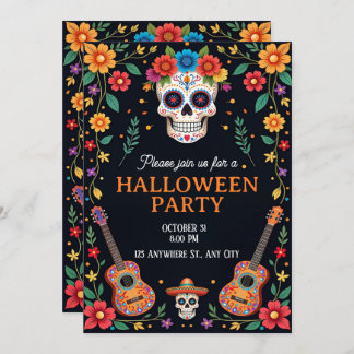 Invitación a la fiesta de Halloween con calaveras 