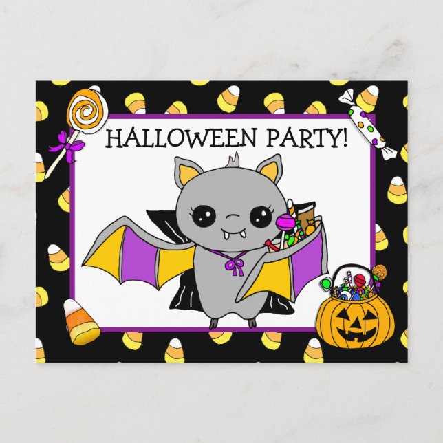 Invitación a la fiesta de Halloween con caramelo d (Anverso)