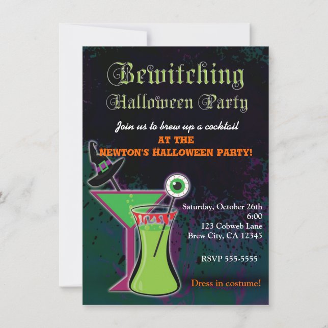 Invitación a la fiesta de Halloween con cócteles d (Anverso)
