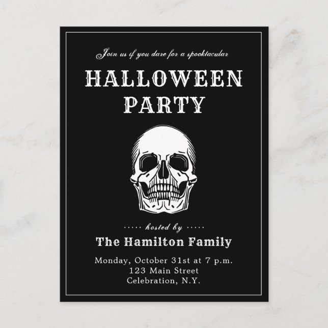 Invitación a la fiesta de Halloween con cráneo vin (Anverso)