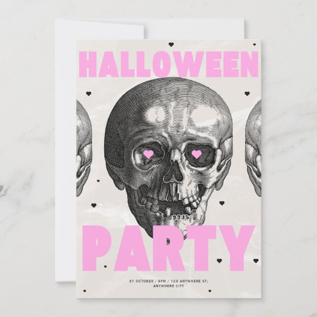Invitación a la fiesta de Halloween con cráneos gó (Anverso)