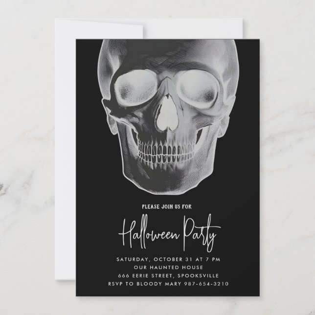 Invitación a la fiesta de Halloween con el cráneo  (Anverso)