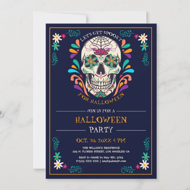 Invitación a la fiesta de Halloween con el cráneo  (Anverso)