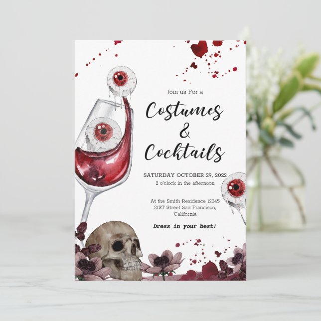 Invitación a la fiesta de Halloween con el cráneo  (Anverso de pie)