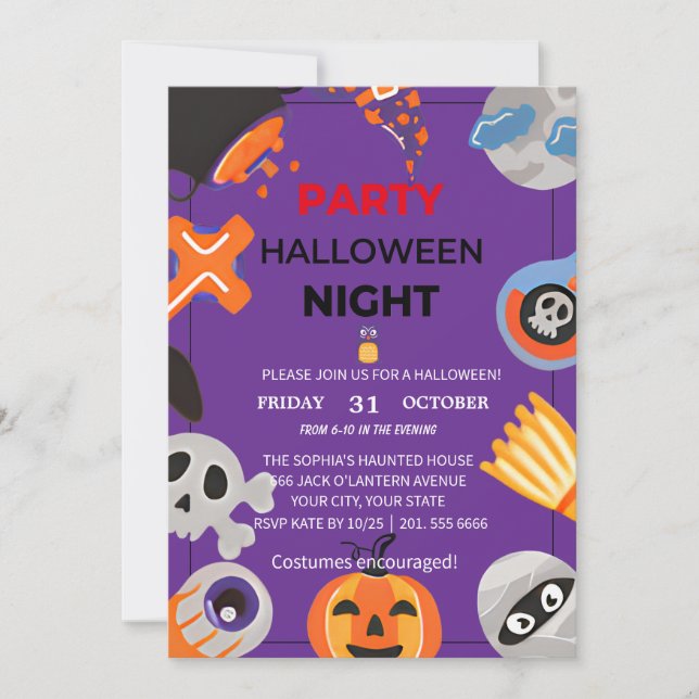 Invitación a la fiesta de Halloween con espeleón (Anverso)