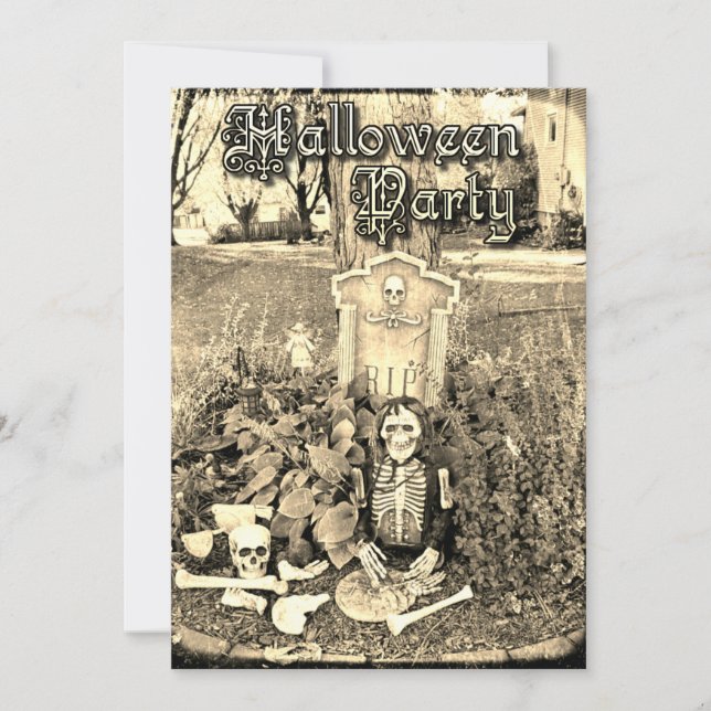 Invitación a la fiesta de halloween con esqueleto  (Anverso)