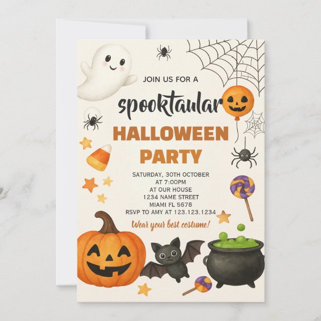 Invitación a la fiesta de Halloween con esqueletos (Anverso)