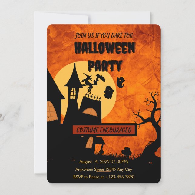 Invitación a la fiesta de Halloween con fantasía d (Anverso)