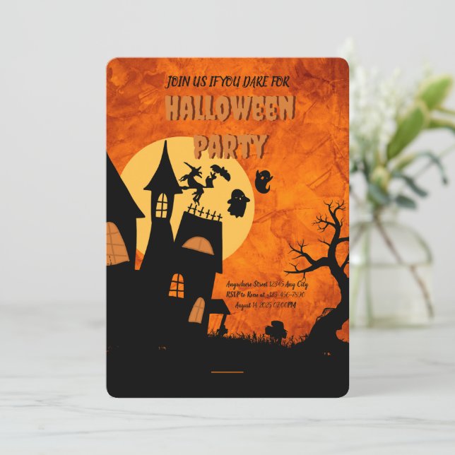 Invitación a la fiesta de Halloween con fantasía d (Anverso de pie)