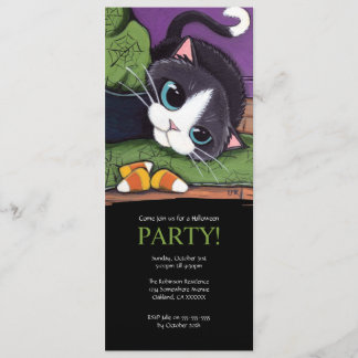 Invitación a la fiesta de Halloween con felino neg
