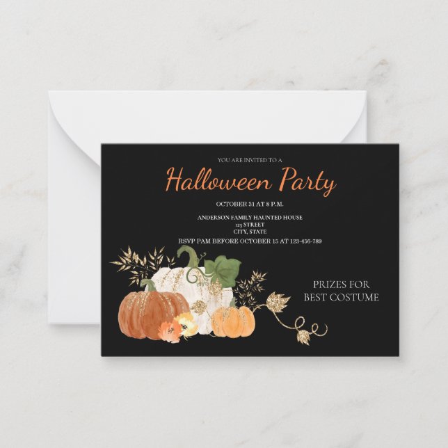 Invitación a la fiesta de Halloween con flores de  (Anverso)