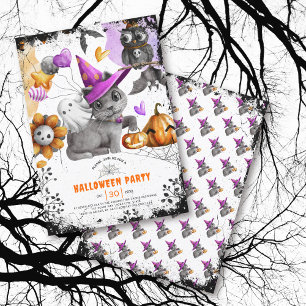 Invitación a la fiesta de Halloween con gatos y bú
