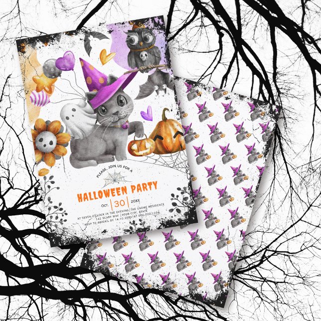 Invitación a la fiesta de Halloween con gatos y bú (Subido por el creador)