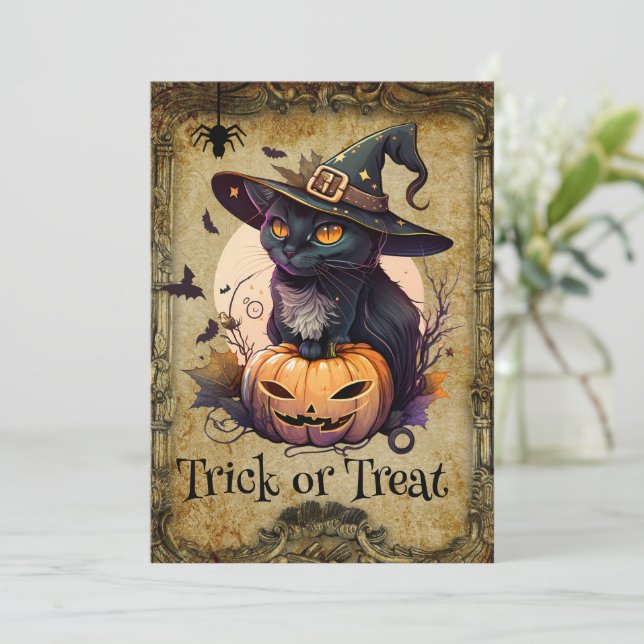 Invitación a la fiesta de Halloween con gatos y ca (Anverso de pie)