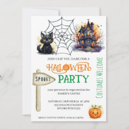 Invitación a la fiesta de Halloween con gatos y ca
