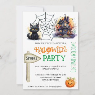 Invitación a la fiesta de Halloween con gatos y ca
