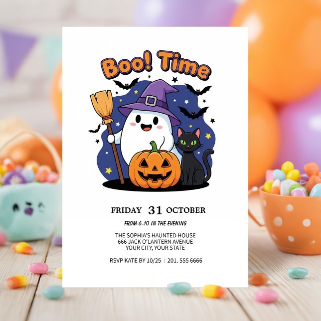 Invitación a la fiesta de Halloween con ghost y ca (Subido por el creador)