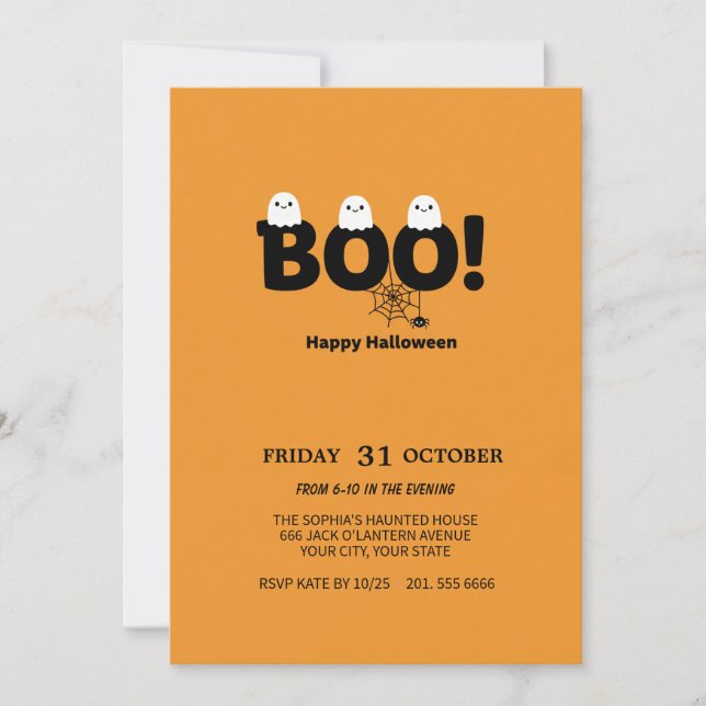 Invitación a la fiesta de Halloween con ghost y ca (Anverso)