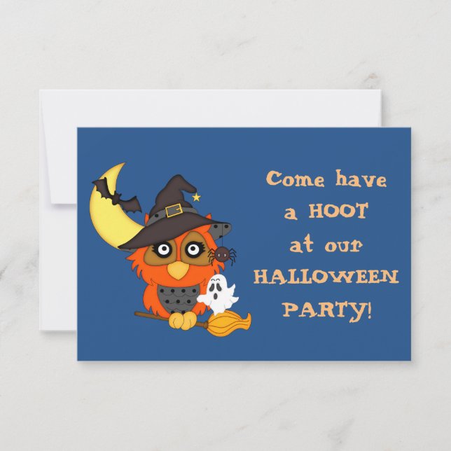 Invitación a la fiesta de Halloween con hoot (Anverso)