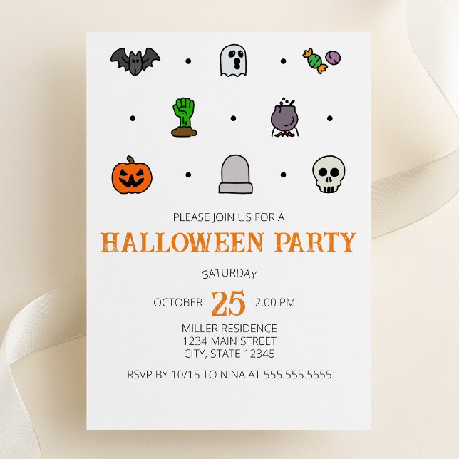 Invitación a la fiesta de Halloween con iconos de  (Subido por el creador)