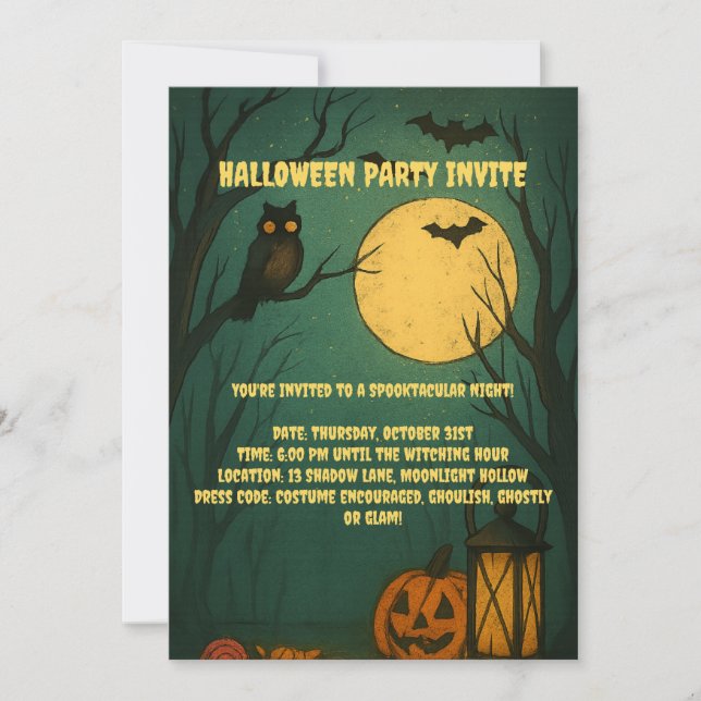 Invitación a la Fiesta de Halloween con Luz de Lun (Anverso)