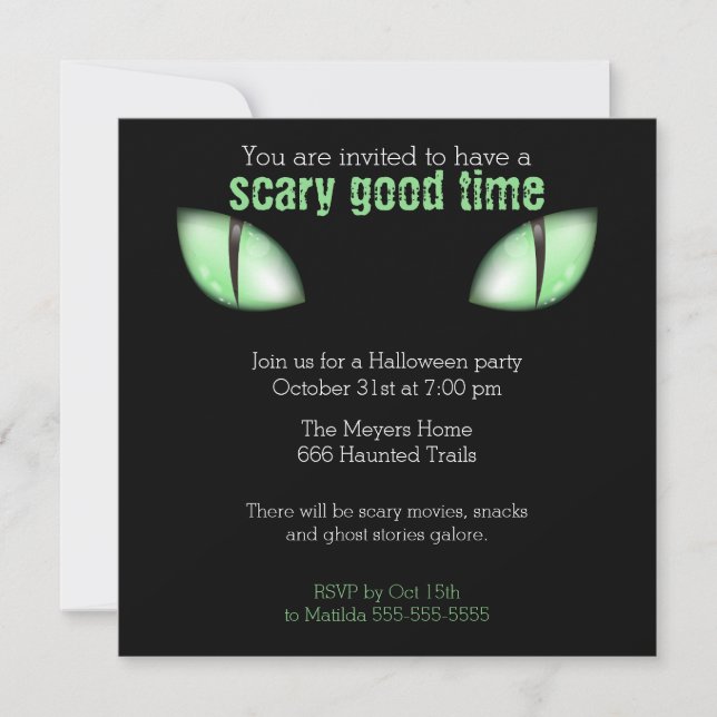 Invitación a la fiesta de Halloween con ojos de ga (Anverso)