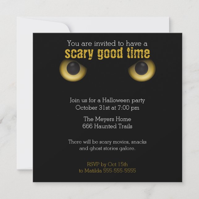 Invitación a la fiesta de Halloween con ojos de ga (Anverso)